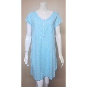 Eileen West Aqua Floral Cap Sleeve 100% Cotton Short Nightgown Sleepshirt Size S